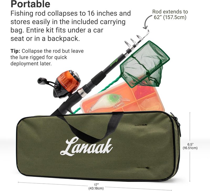 Kids Fishing Pole - Portable Telescopic Fishing Rod Set with Tackle Box & Net | Ideal Gear for Ages 5-10