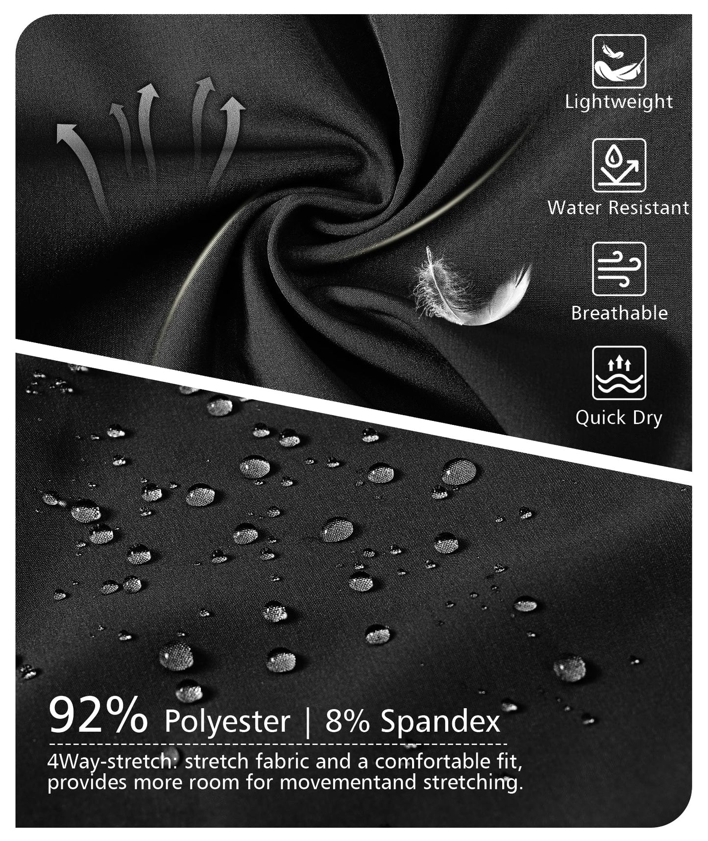 Zoofly Men's Sweatpants Lightweight Workout Track Pants Quick Dry Water Resistant Athletic Pants for Men Jogger Outdoor Running with Zipper Pockets Black S