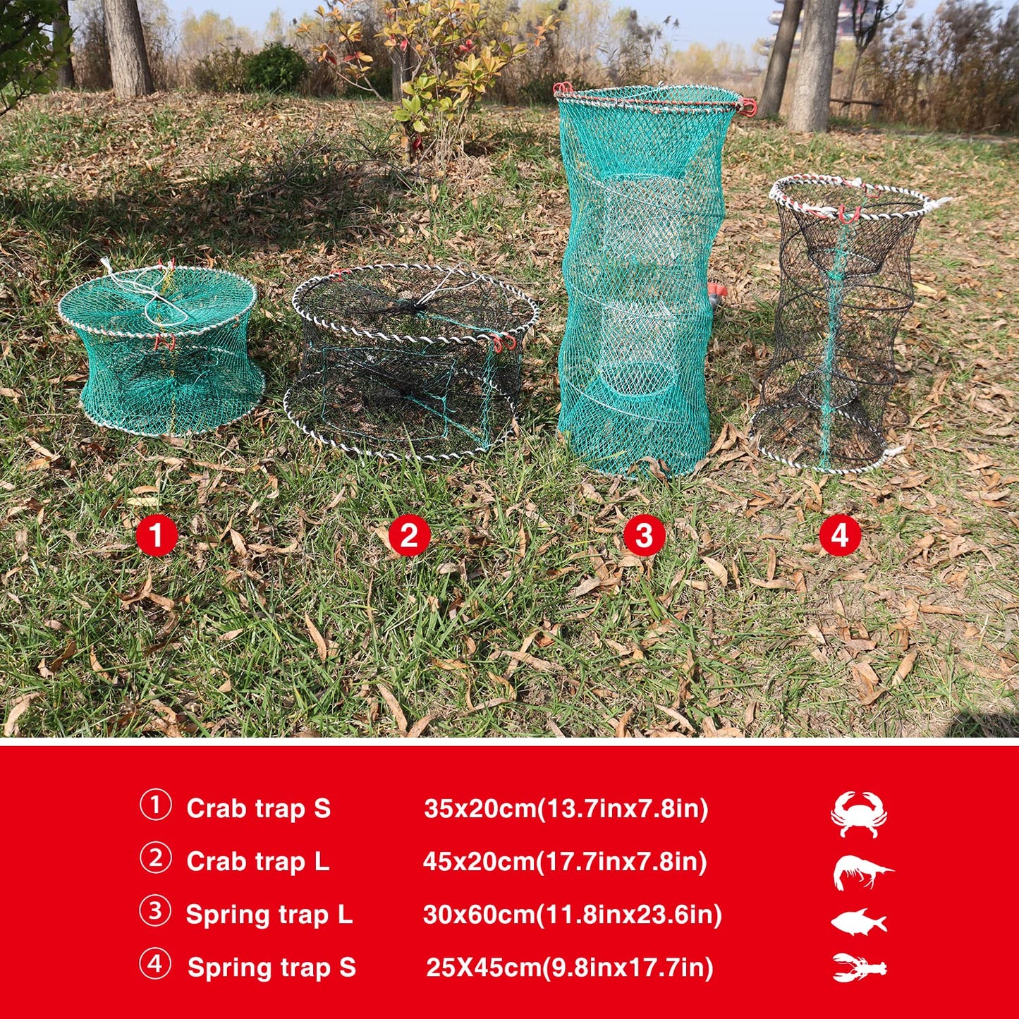 BasicGear Crab Trap Bait Lobster Crawfish Shrimp Portable Folded Cast Net Collapsible Fishing Traps Nets Fishing Accessories 30 * 60cm （11.8in*23.6in