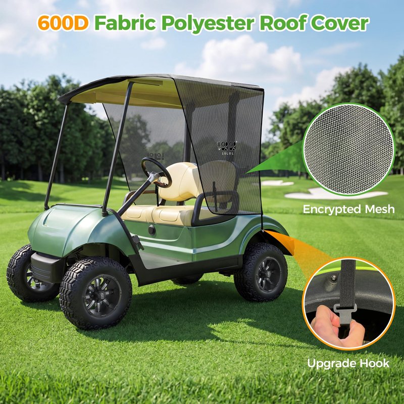 10L0L 2 Passenger Golf Cart Sun Shade Cover for Yamaha G29 Drive2 - Foldable UV-Resistant Cover with Heat Reflective Layer - Black