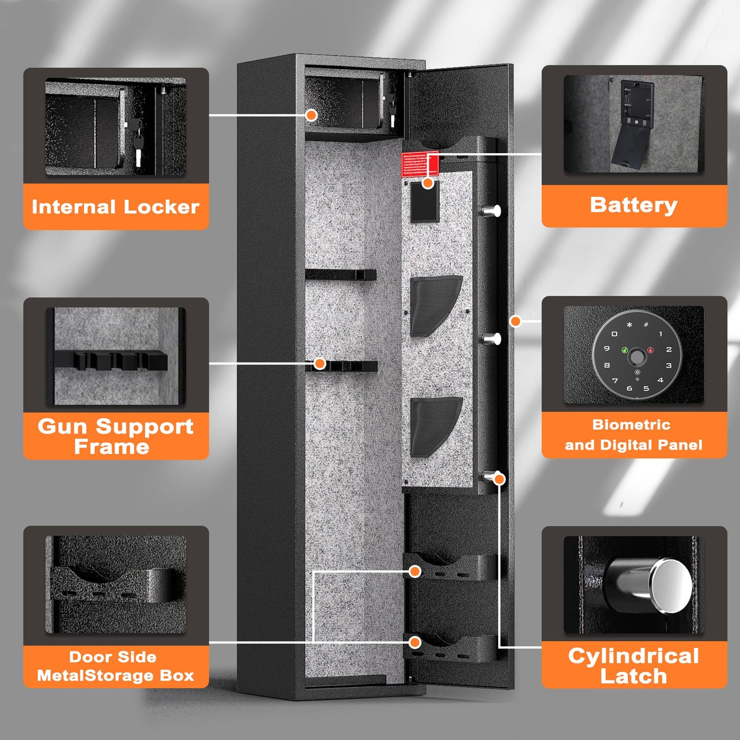 Bonusall Fingerprint Rifle Gun Safe, Large Shotgun Rifle Safe Quick Access, Long Gun Cabinet with Fingerprint Keypad for Home and Pistol, Electronic Gun Locker with 3 Adjustable Shelf, Lock Box