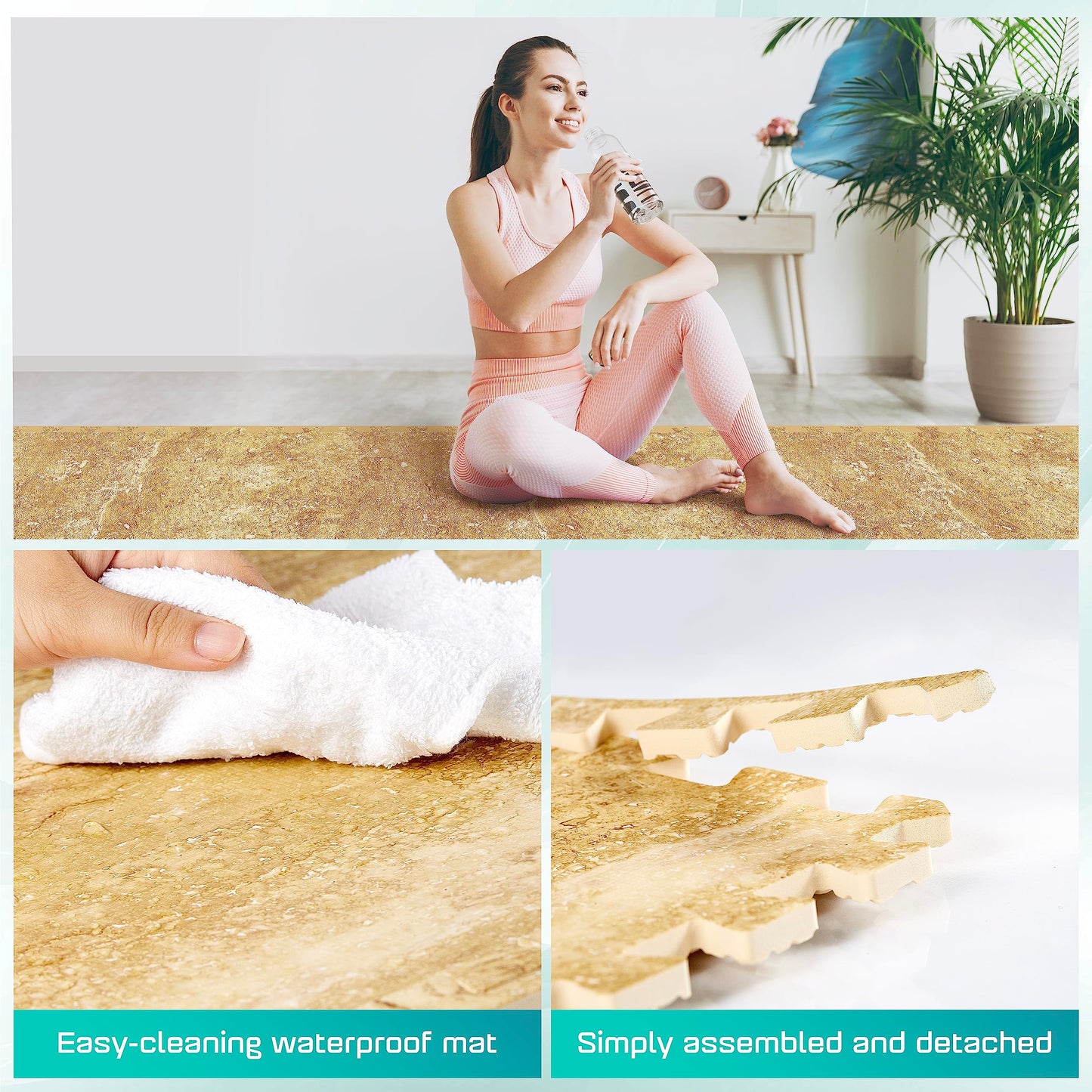 Yes4All EVA Interlocking Mats, Puzzle Floor Tiles, Foam Floor Padding with Border for Furniture, Home Space, Living Room, Garage 48 SQFT