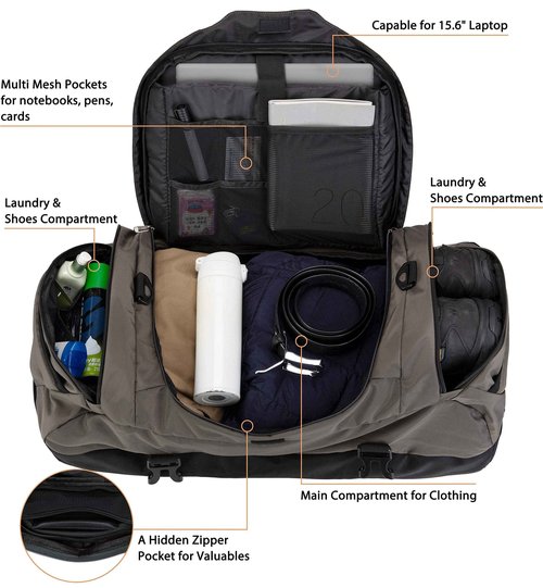 Ubon Large Sports&Travel Duffle Bags Packable Weekend Bag for Men Women (Grey,80L)