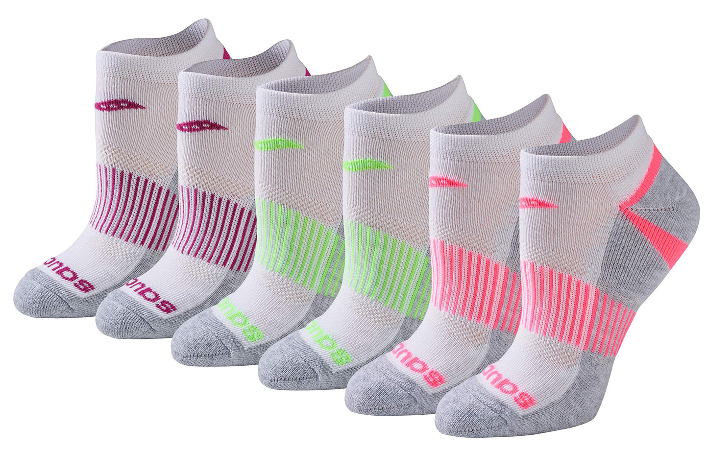 Saucony Women's RunDry Performance Selective Cushion Socks, Available in S-L (6, 12 Pairs ), White Assorted (6 Pairs), Medium