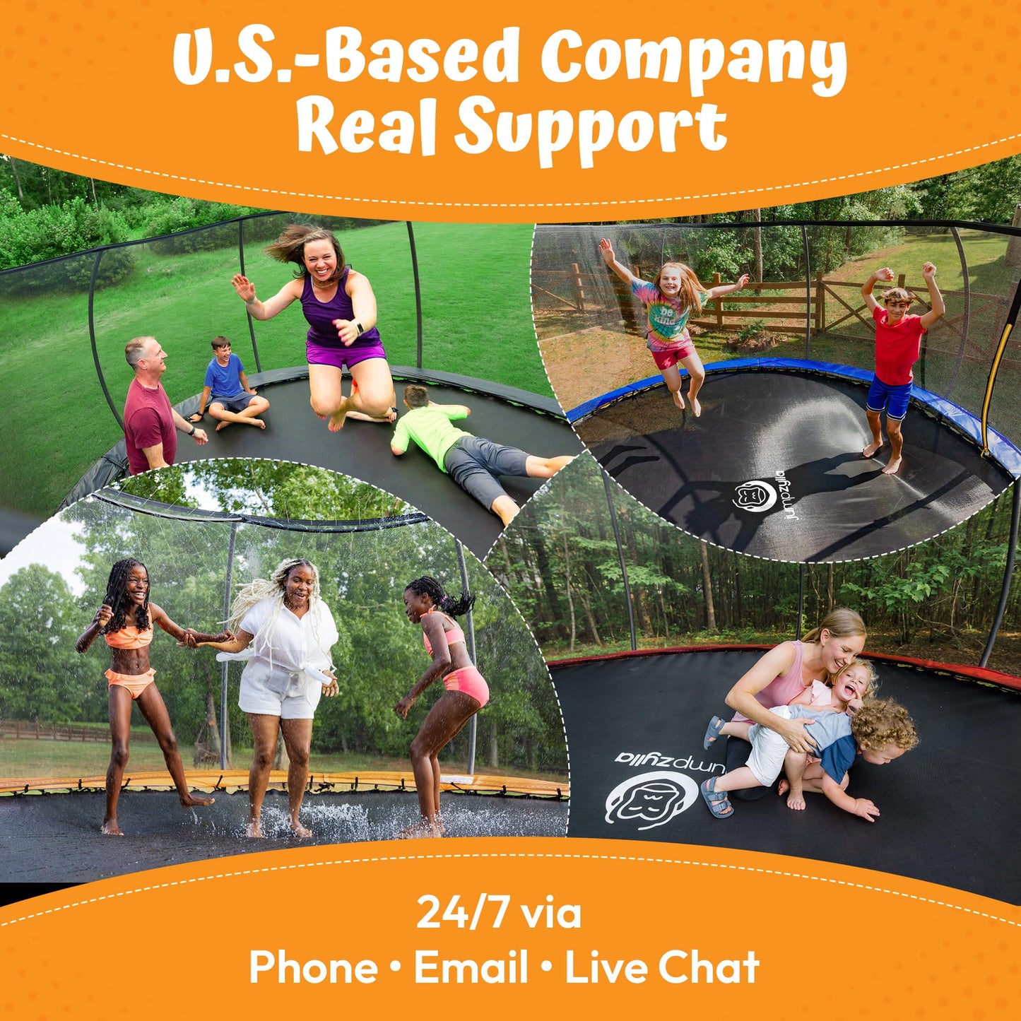 JUMPZYLLA Trampoline Outdoor 8FT 10FT 12FT 14FT 15FT 16FT with Enclosure and Ladder, ASTM Approved Recreational Trampoline for Kids and Adults, Anti-Rust Coated Frame (Orange, 8FT)