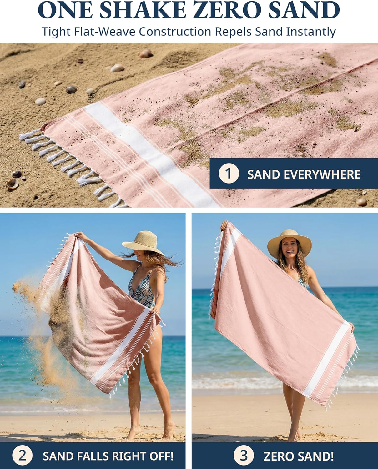 LANE LINEN Oversized Beach Towels 4 Pack - Quick Dry, No Sand, Extra Large 39"x71" - Quartz Pink