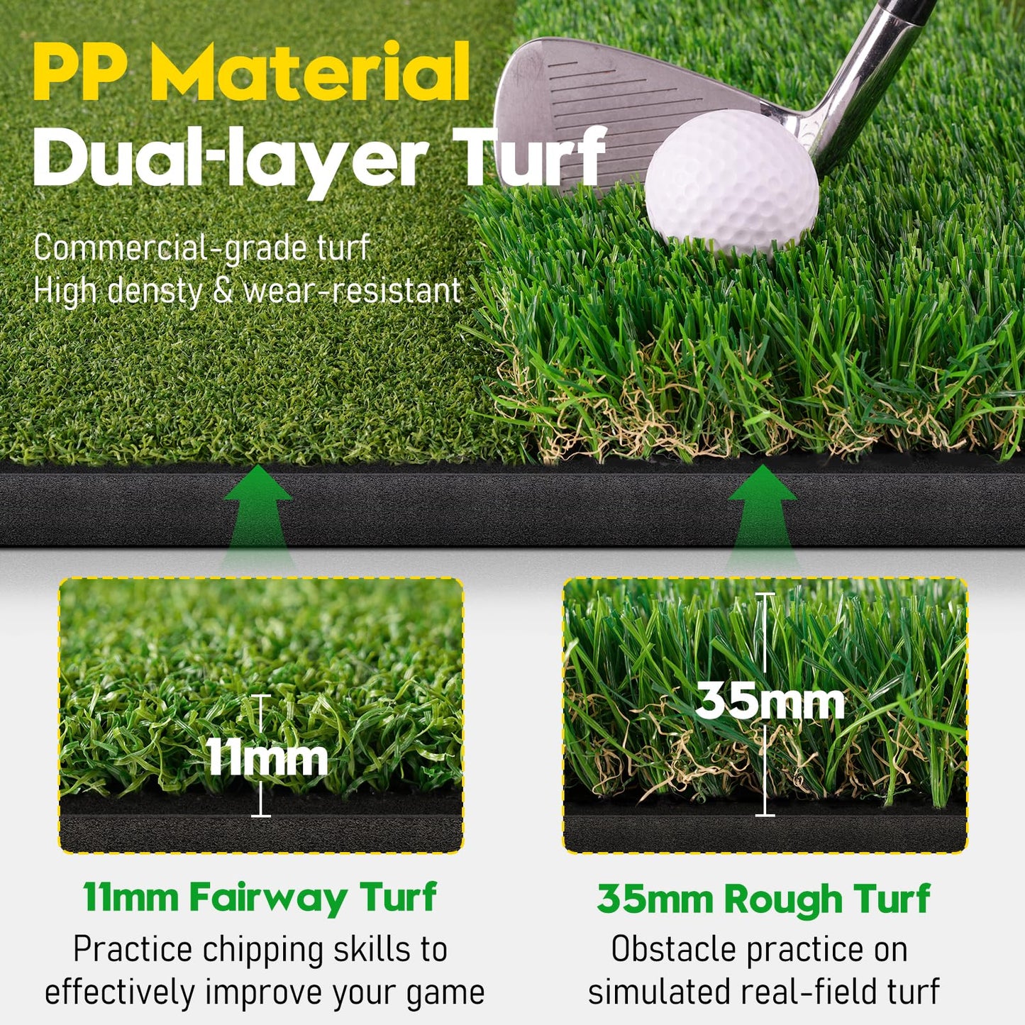 Golf Mat with Ball Tray, 5x4ft Dual Turf Golf Hitting Mats Practice Outdoor Indoor for Backyard Driving Range Simulator Mat, Golf Chipping Swing Training Aid Mat with 10 Golf Balls 9 Tees