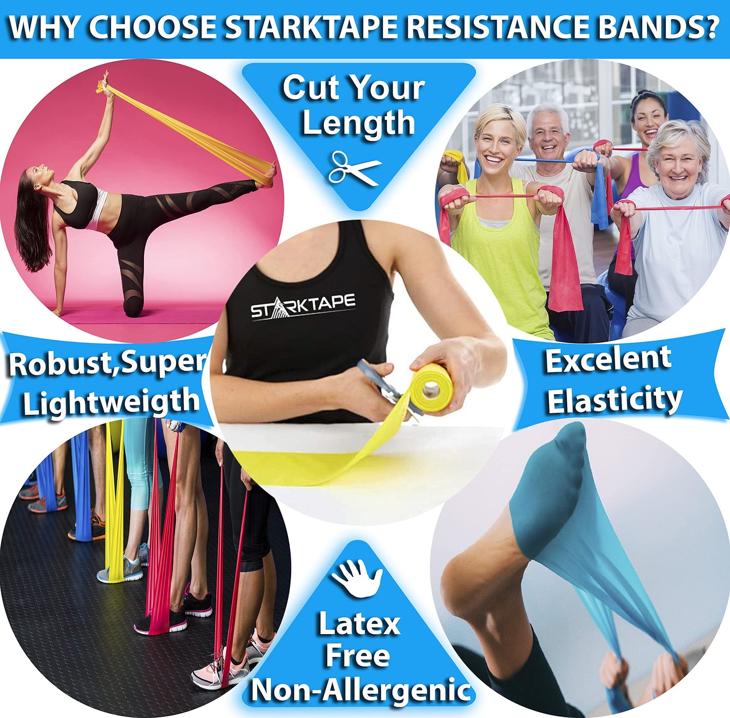 Starktape Resistance Bands 8 Yard Professional Roll. Non-Latex Elastic Exercise Fitness Band for Upper & Lower Body, Physical Therapy, Pilates, Rehab, Yoga, Pilates, Home Workout. Extra Light Yellow