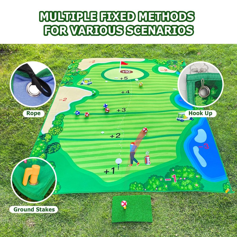 90Go Double-Sided Chipping & Dart Game Mat Set with Golf Club, 20 Sticky Balls, 6Ft x 5Ft Supersize Game Training Mat, Ideal Indoor & Outdoor Gifts for Adults, Family, and Kids Play