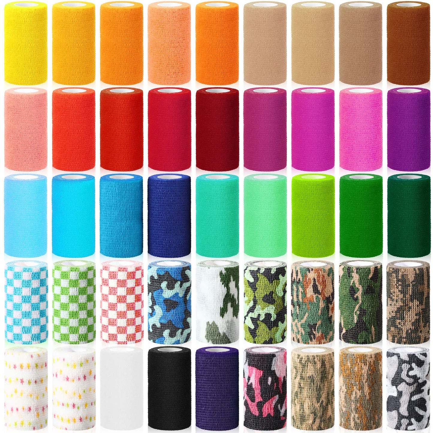 Newwiee 45 Rolls 4 Inch x 5 Yards Cohesive Bandage Tape Self Adhesive Bandage Elastic Stretch Athletic Tape Bulk Wrap Non Woven Self Adherent Wrap for Supply Wrist Sports, 45 Styles