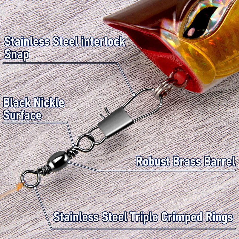 Fishing Barrel Swivels with Snaps - 100-Pack Stainless Steel Connector Clips | 31LB Freshwater Tackle