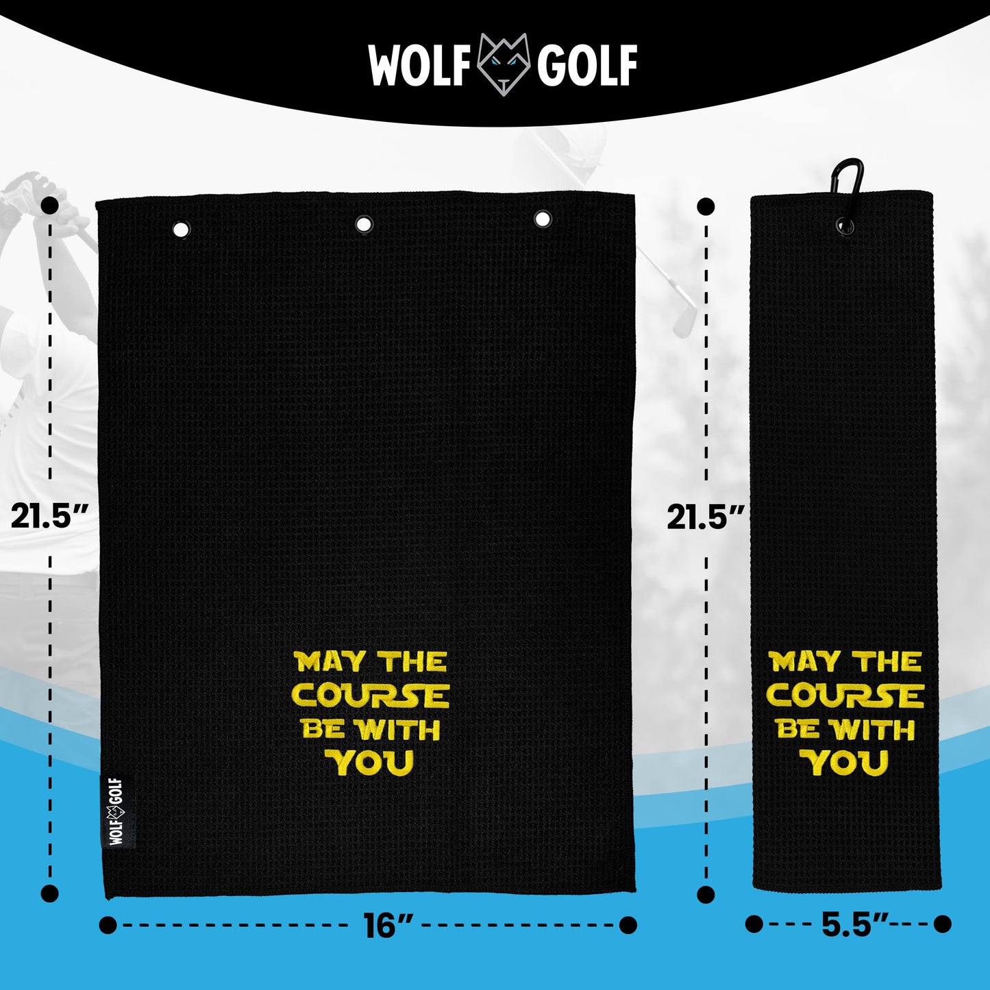 Wolf Golf Towels May The Course Be with You Golf Towel | Embroidered in USA | Golf Accessories for Men or Women
