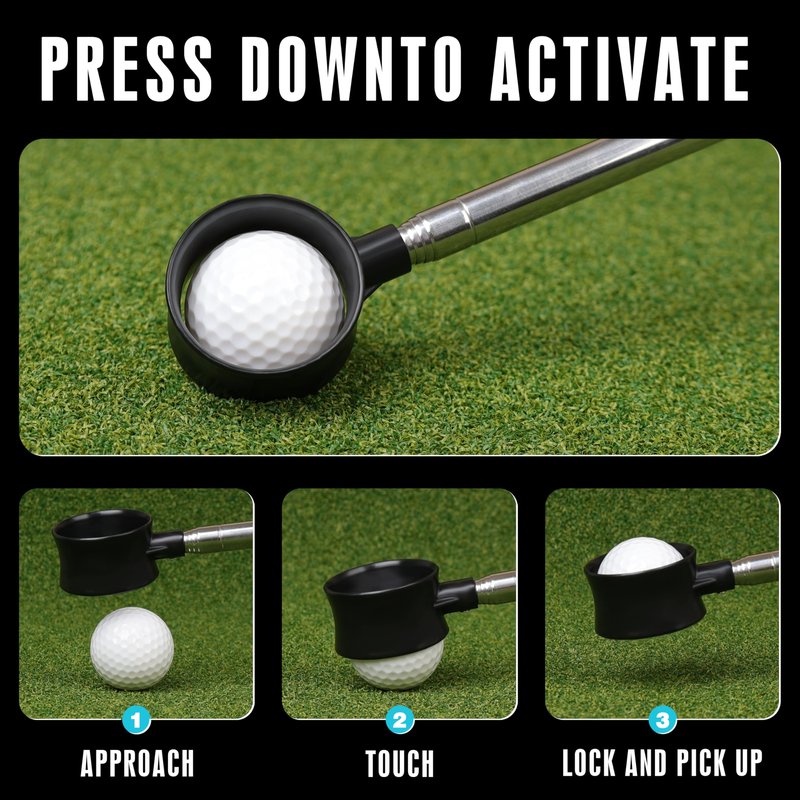 Goashpeaot Premium Press-Lock Golf Ball Retriever – 9Ft / 12Ft / 14.5Ft / 16.3Ft with Reinforced Stainless Steel Shaft & Non-Slip Rubber Grip, Golf Ball Retriever Telescopic for Water (Black, 12Ft)