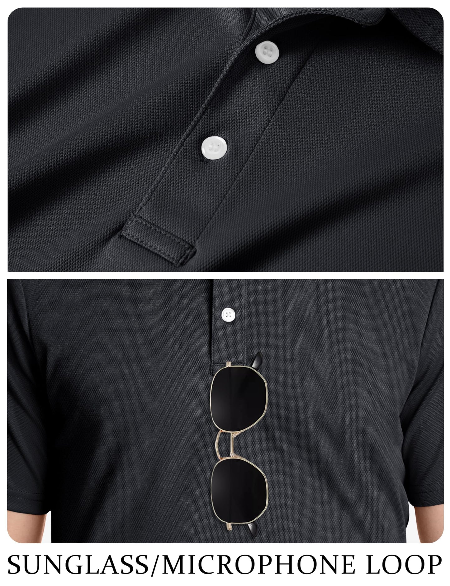 TACVASEN Mens Golf Shirt Dry Fit Mens Polo Shirts Short Sleeve Performance Golf Polos for Men with Collar Work Shirts Black, L