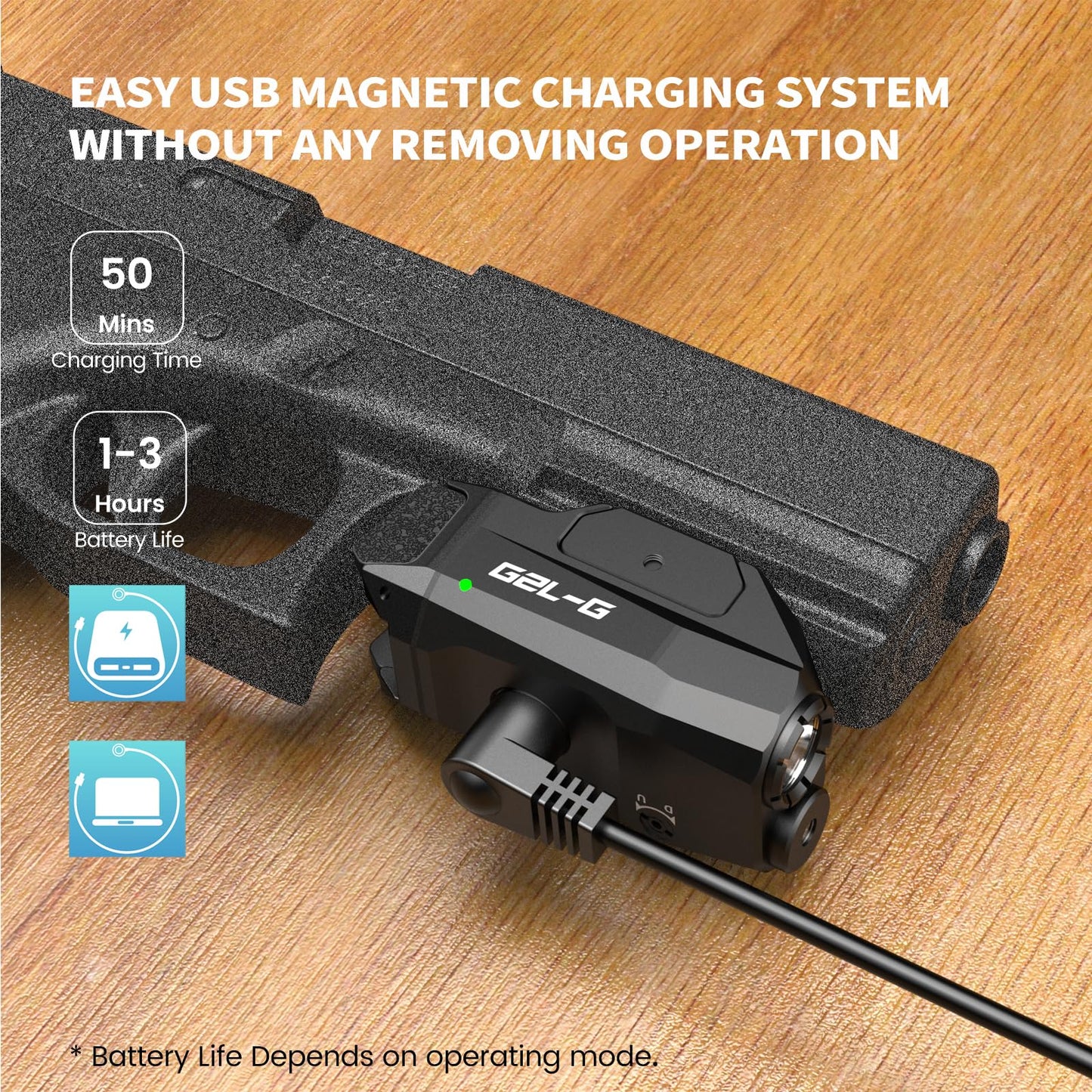 VOTATU G2L-G Pistol Light Laser Combo, 1000 Lumens Strobe Function Flashlihgt and Green Laser Sight, Adjustable Rail Keys Compatible with GL and Picatinny Rail, Low Profile Rechargeable Weapon Light