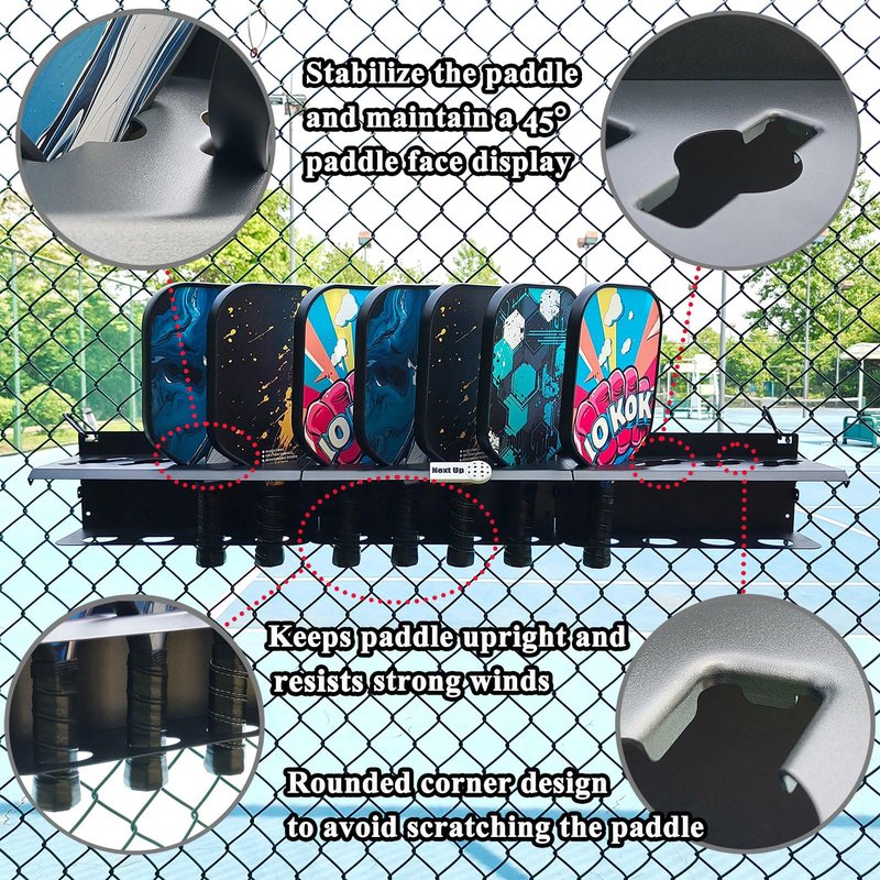 PRAMOON Pickleball Paddle Rack, 12-Paddle Holder, Multiple Racks are Spliced to Achieve Expansion, with Label to Track Next Up Players, Fence or Wall Mount, Steel, Black (3)