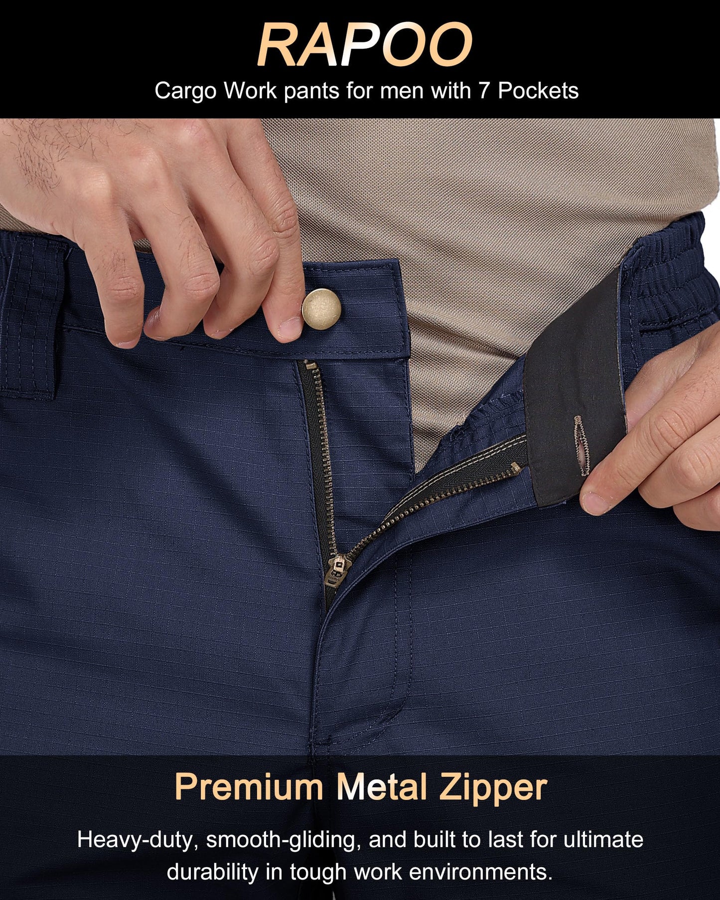 Rapoo Work Pants for Men Cargo Tactical Military Army Pants for Men with Pockets Heavy Duty Elastic Waist Mens Ripstop Construction Outdoor Pants Navy 32Wx30L
