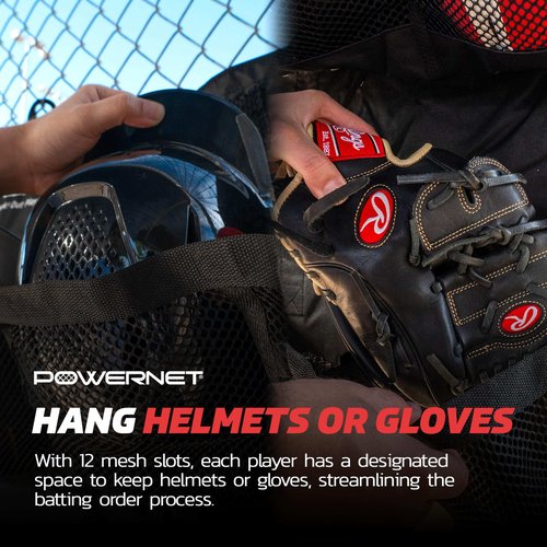 PowerNet Softball & Baseball Helmet Hanging Bag, 12 Pocket Baseball Glove & Helmet Storage Holder & Dugout Organizer, Portable Baseball Gear Training Equipment Holder (Red)
