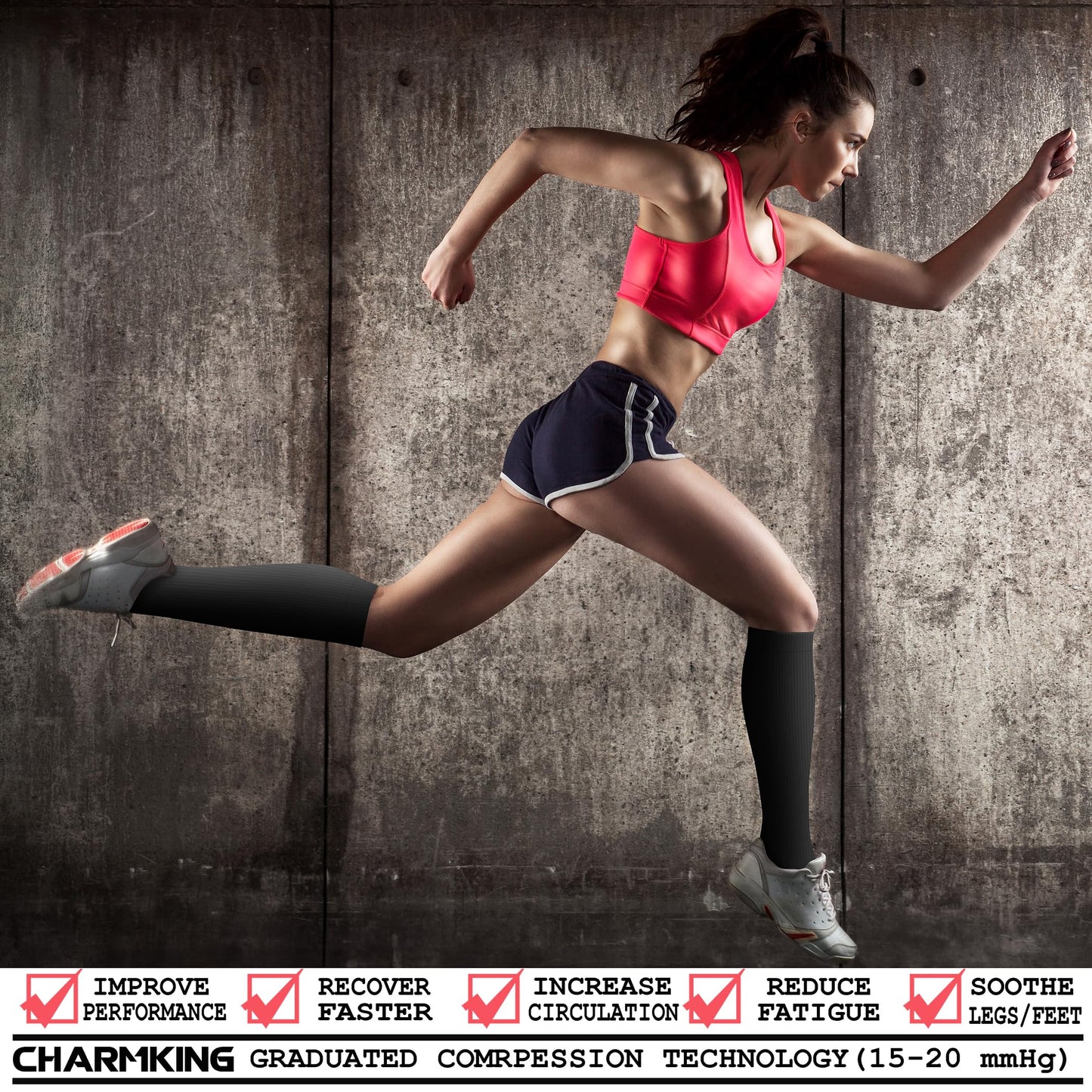 CHARMKING 3 Pairs Open Toe Compression Socks for Women & Men Circulation 15-20 mmHg is Best for All Day Wear Running Nurse (01 Balck/Black/Black, L/XL)