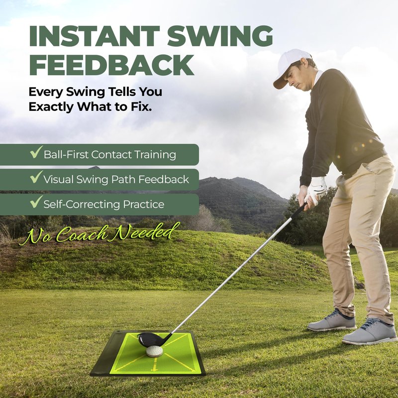 6-in-1 Golf Swing Trainer with Divot Board, Golf Grip Trainer, Alignment Sticks and Training Aid | Golf Accessories for Men & Women | Hitting Mat Practice Indoor & Outdoor