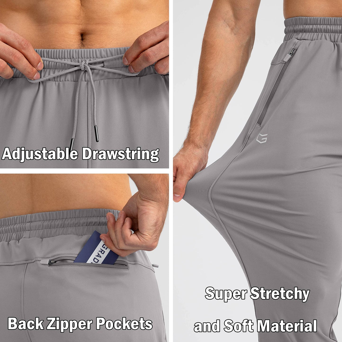 G Gradual Men's Sweatpants with Zipper Pockets Tapered Joggers for Men Athletic Pants for Workout, Jogging, Running (Light Grey, XX-Large)