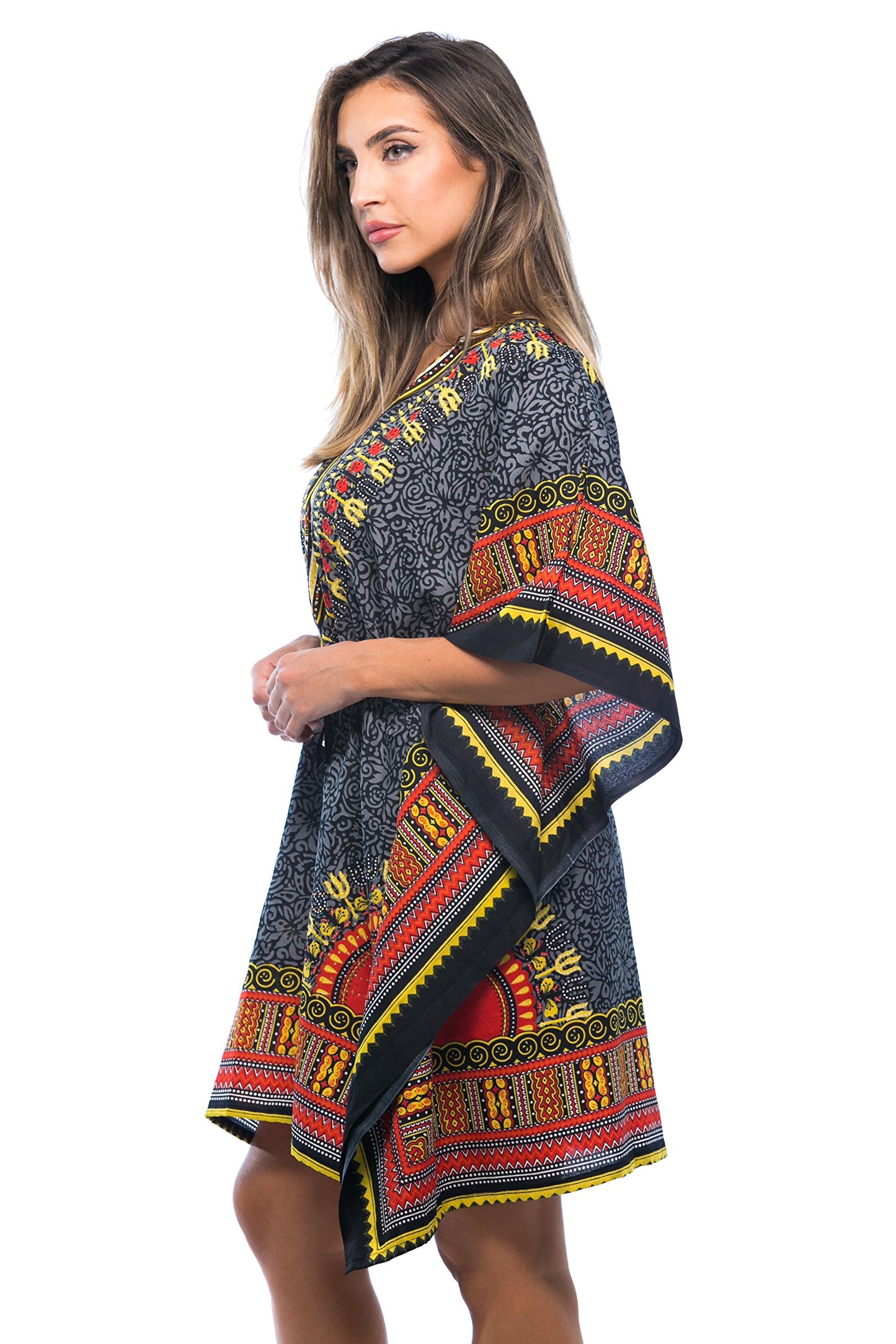 Riviera Sun 21753-BLK-2X-3X Short Dashiki Caftan/Caftans for Women