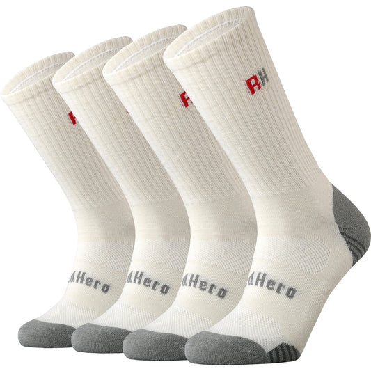 RedHero Men's Merino Wool Cushion Crew Socks for Outdoor Hiking Trekking Hike Soft Cozy Thermal Fit Moisture Control (White L)