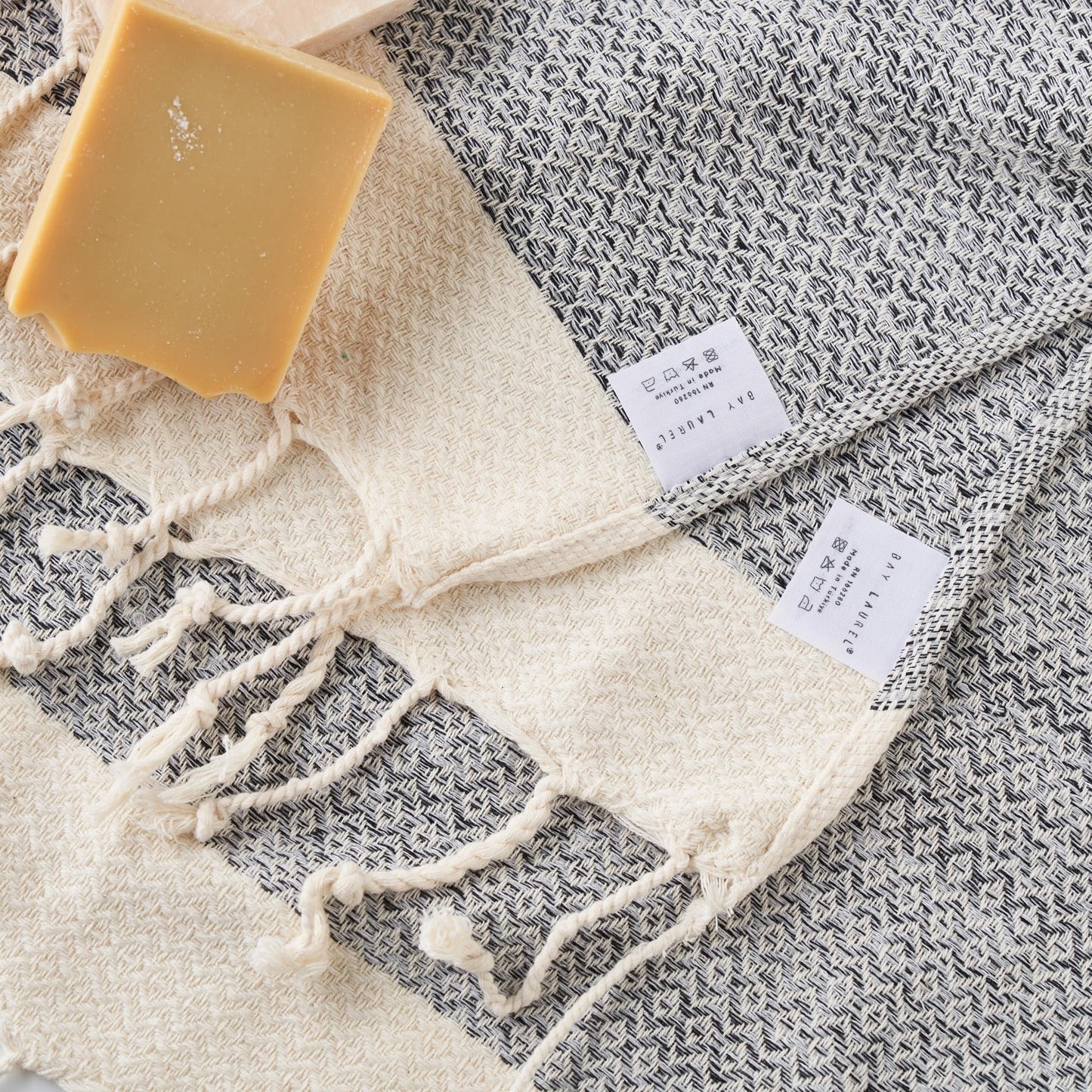 BAY LAUREL Turkish Hand Towel – Pack of 2 | Soft & Absorbent Decorative Towels for Bathroom, Hand, Face, Hair, Gym, Yoga, SPA, Kitchen & Tea | Boho Decor (Gray, Diamond 15x26 Inches (Set of 2)