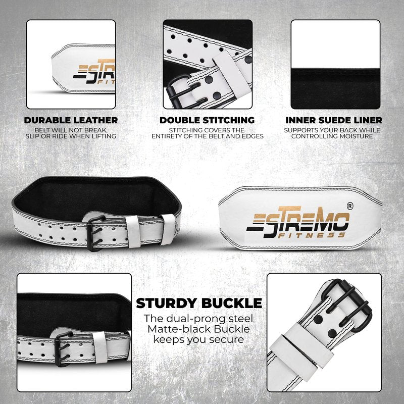 Weight Lifting Belt Genuine Leather 6 Inches Wide Lifting Belt for Men and Women, Gym Belts for Weightlifting, Powerlifting and Deadlift, Gym Lifting Belt - Durable & Comfortable - White (Medium (28"-34"))
