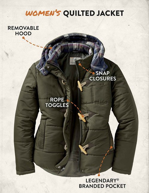 Legendary Whitetails Women's Quilted Toggle Puffer Jacket, Army, Small