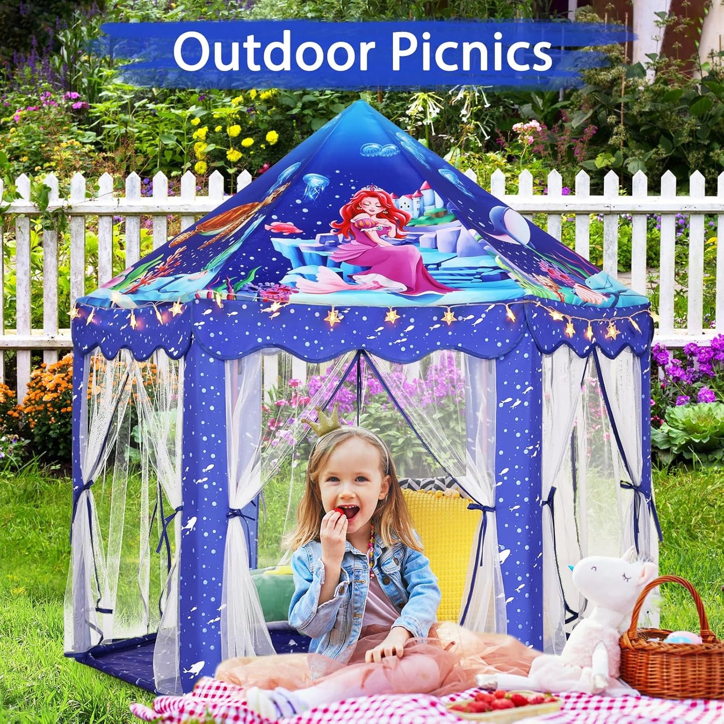 Mermaid Princess Play Tent for Girls - Large Blue Castle with Star Lights | Indoor & Outdoor Fun
