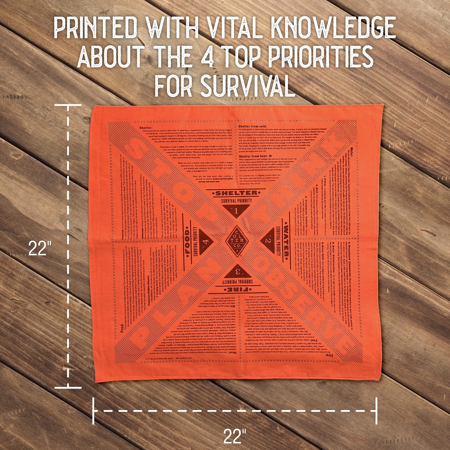 Colter Co. Stayin' Alive Reflective Survival Bandana - 100% Cotton & Unique Bandanas - Made In The USA - Orange