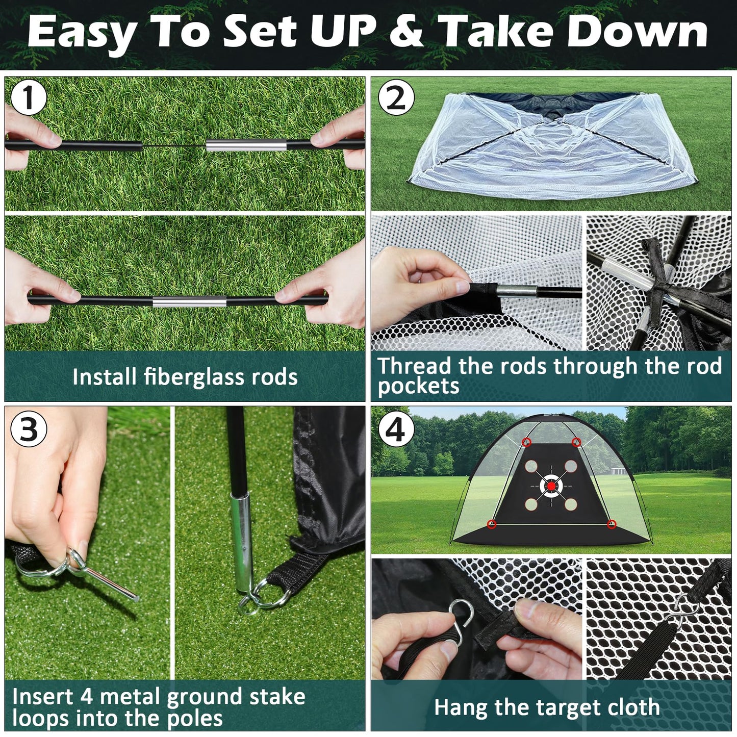 Golf Net,10x7FT with Golf Practice Mat,Hitting Aid Nets for Backyard Driving Chipping Training Swing with Target Outdoor or Indoor–Gifts for Men/Dad/Him