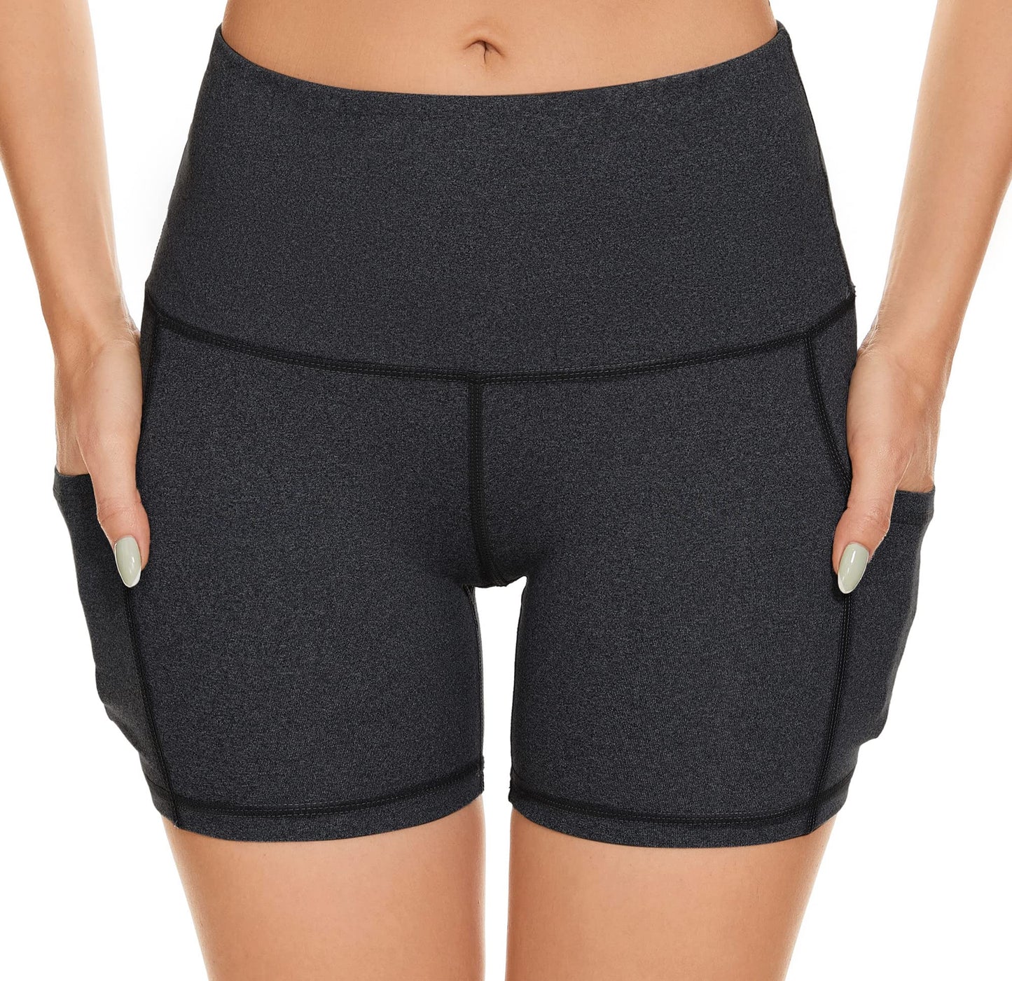 Tandisk Women's High Waist Workout Biker Yoga Running Compression Exercise Shorts Side Pockets Black Snow Dot 2XL