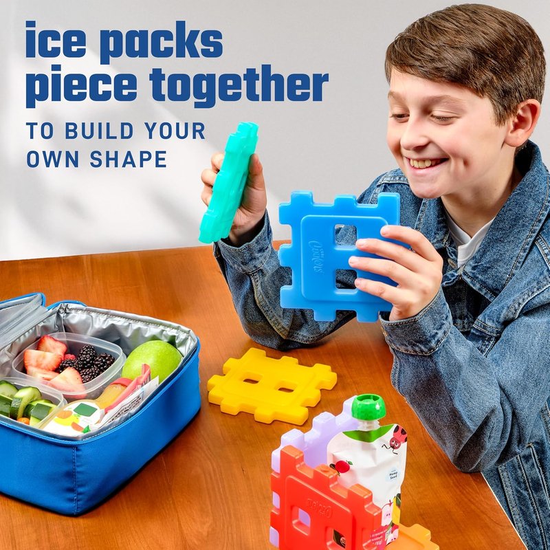 Kids Puzzle Shaped Lunch Box Ice Packs - Reusable Freeze Blocks for Insulated Bags | Multicolored 6-Pack