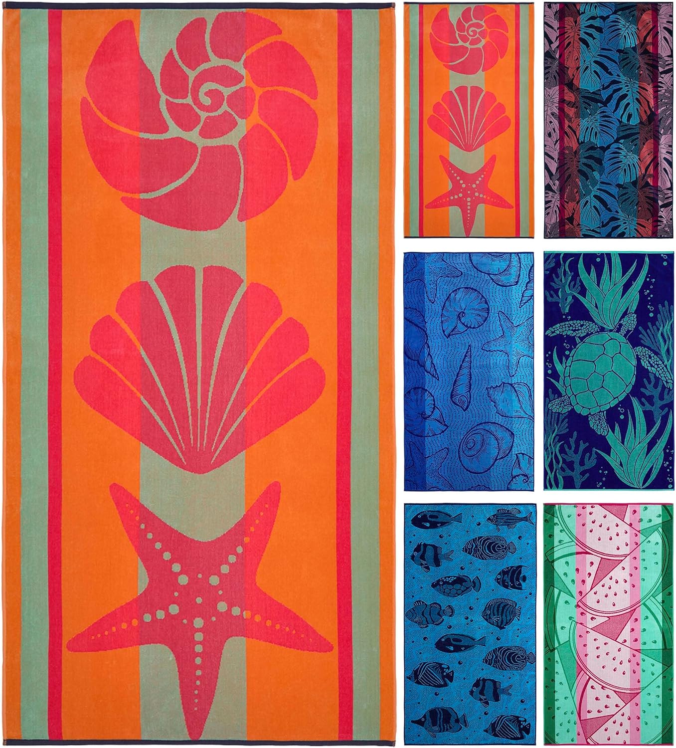 Ozdilek Luxury Turkish Cotton Beach Towel | Oversized Quick-Dry Velour, Sunset Seashell Design, Eco-Friendly 34x64