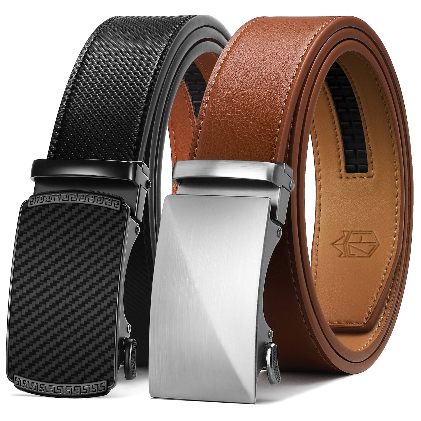 Zitahli Ratchet Belt for Men - 2 Packs Leather Mens belt For Gift Men Dress and Casual,Trim to Fit Size 34"-40"