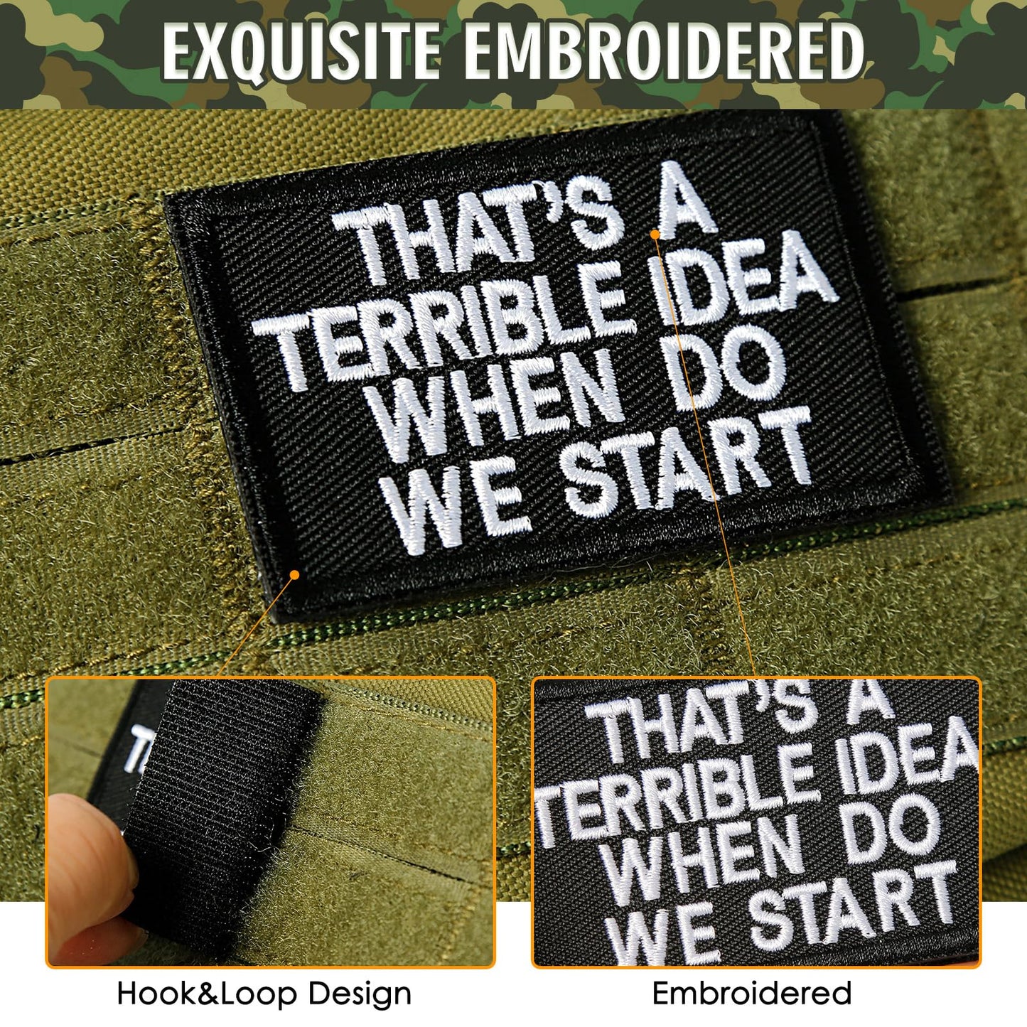 XMJY Tactical Hook and Loop Patch - That's A Terrible Idea When Do We Start, 1 Pc Embroidered Morale Patch for Backpacks, Army Vests, Jackets, Jeans, Hats, Helmets