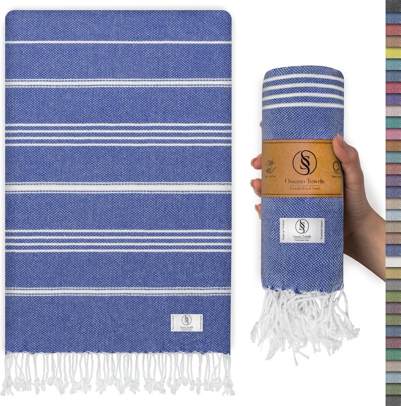Ossano Turkish Beach Towel - Compact Extra Large Quick-Dry Towel | Versatile for Yoga, Travel & Bath - Sax Blue (39" x 71")