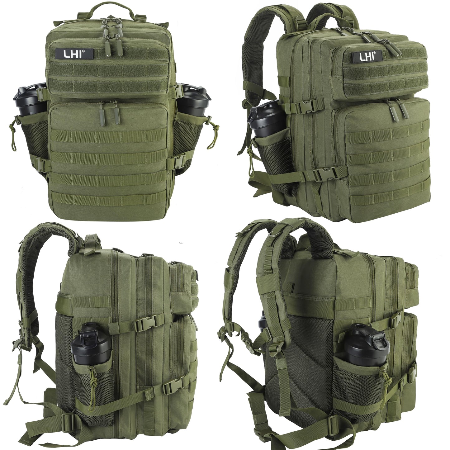 LHI Military Tactical Backpack for Men and Women 45L Army 3 Days Assault Pack Bag Large Rucksack with Molle System - Green