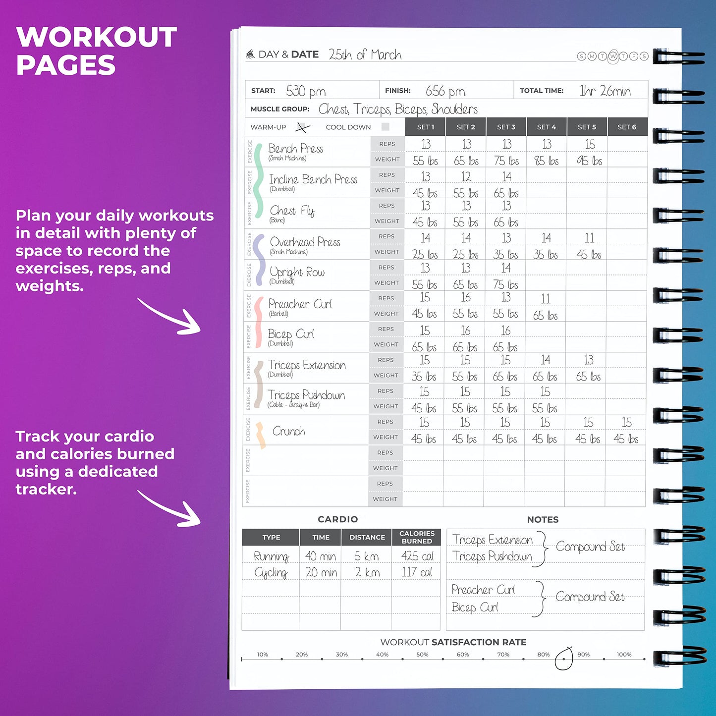 Clever Fox Fitness Journal Workout Log Book - Daily Fitness Planner Workout Journal for Women and Men. Spiral-Bound, Laminated Cover, Thick Pages, A5 (Sky Blue & Navy Blue)