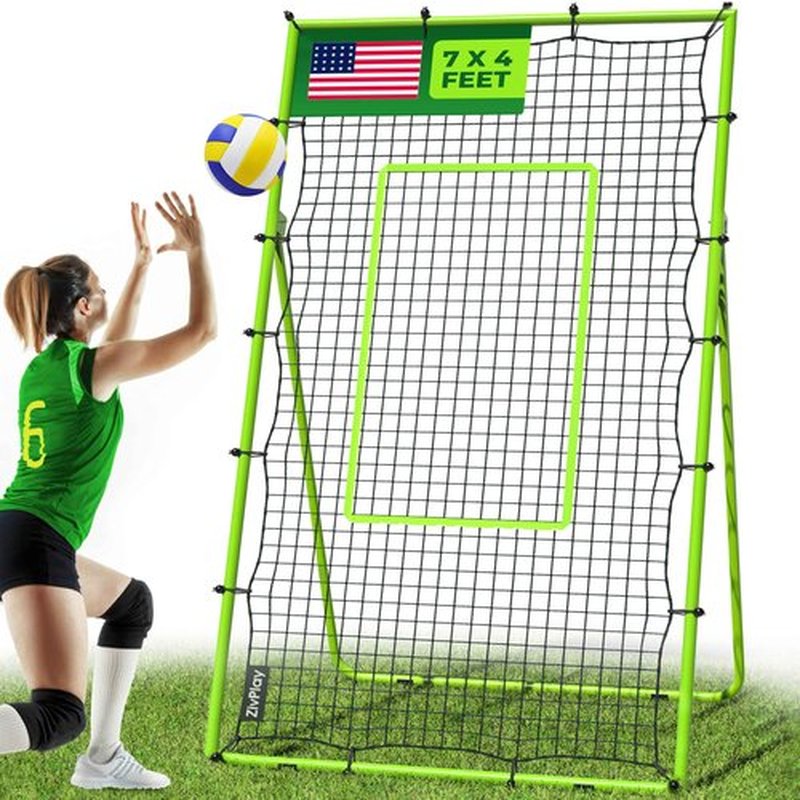 Volleyball Rebounder Net 7x4 ft Volleyball Rebounder Bounce Back Training Equipment for Volley Ball Practice Volleying Bumping Spiking Lacrosse Training with Five Adjustable Rebound Angles