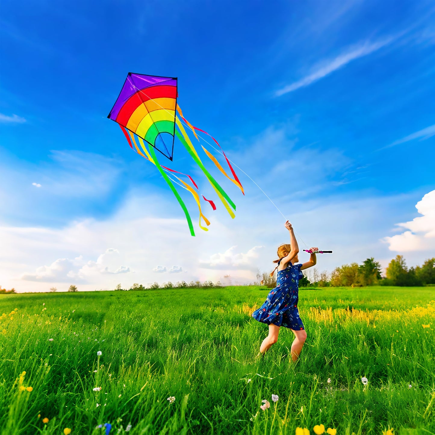 Colorful Diamond Kite, Fiberglass Frame for Kids & Adults Outdoor Fun