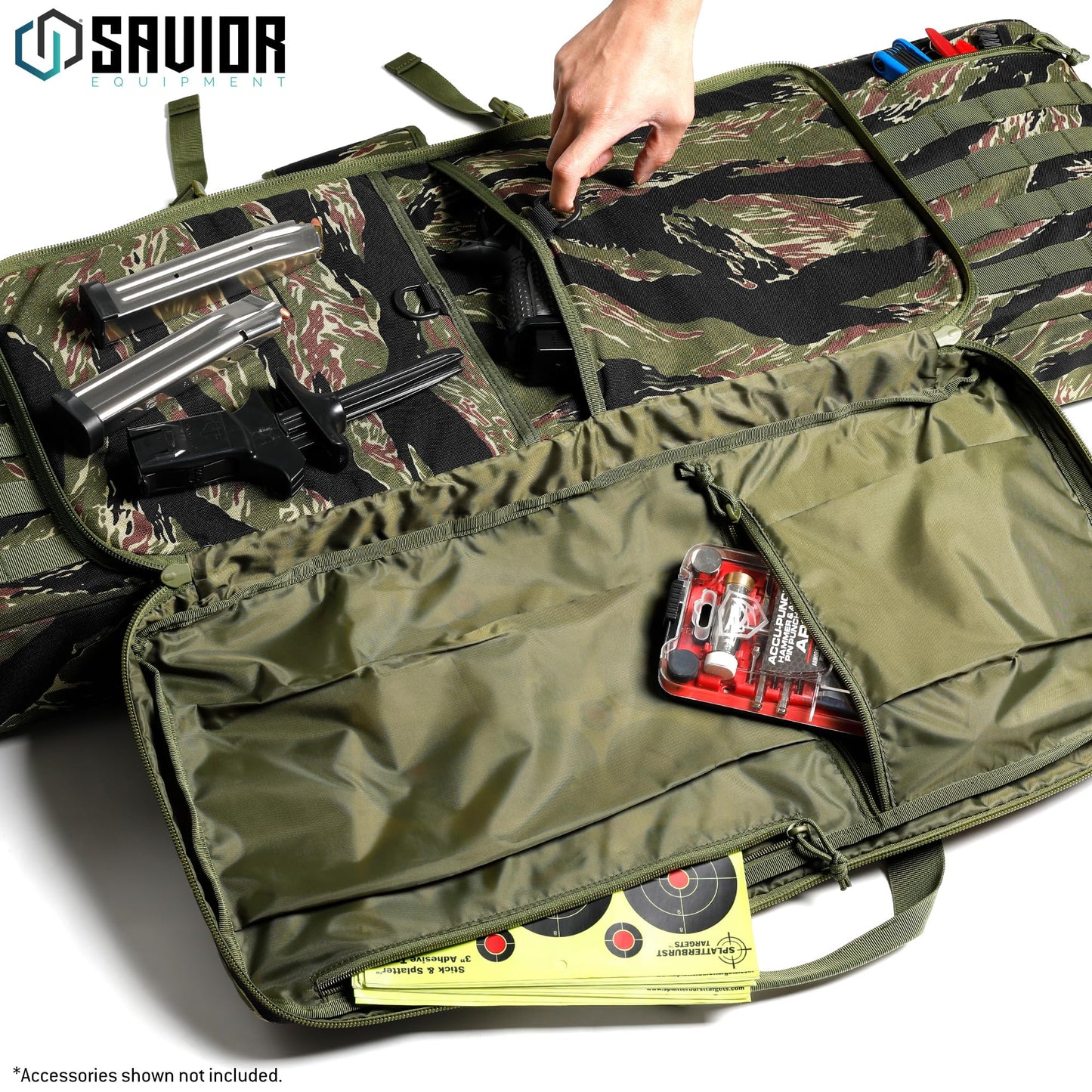 Savior Equipment American Classic Tactical Double Long Gun Bag Pistol Transportation Case w/Backpack Strap, 46 Inch Tiger Stripe