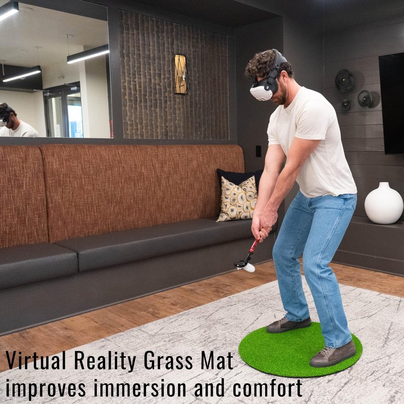 DeadeyeVR Golf Mat for Perfect VR Immersion - Hitting and Putting Grass Mat, Quest Club Attachment VR Accessory, 28" Diameter, 3/8" Thick, Easy Storage, Compatible with Deadeye Golf Club