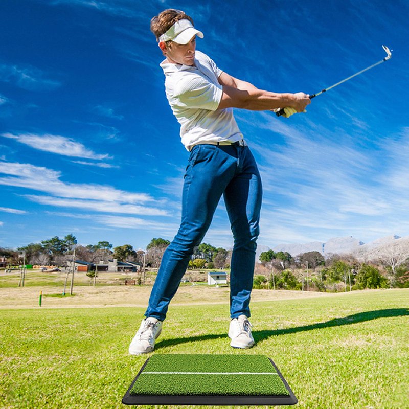 CHAMPKEY Premium Heavy-Duty Rubber Backing Golf Hitting Mat - Professional Alignment Practice Golf Mat Come with 1 Rubber Tee Holder and 9 Plastic Tees (16" x 25")