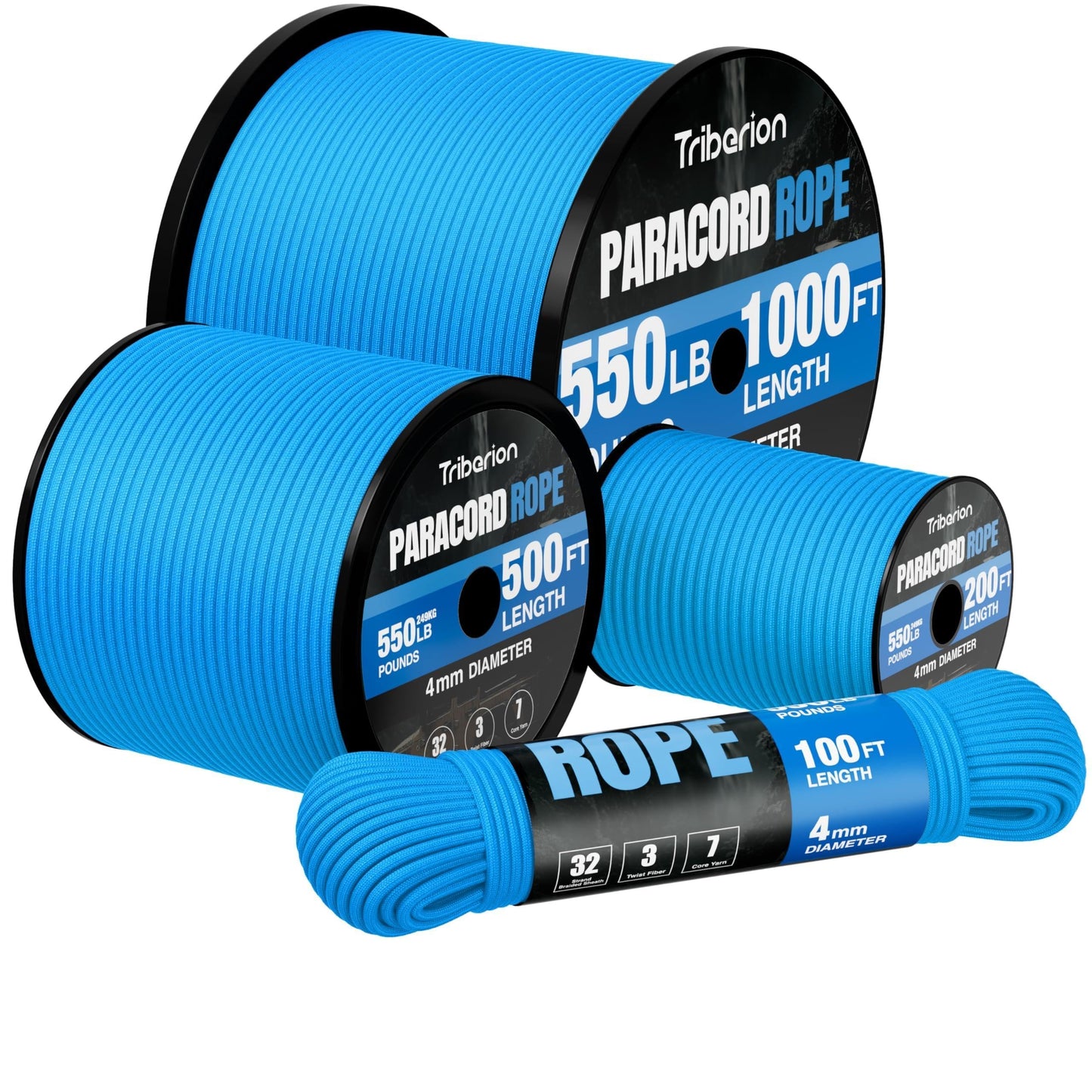 Paracord Rope 550 lb - 200ft 5/32" Parachute Cord 4MM 7-Strand para Cord - Heavy Duty Spool String for Survival,Camping Gear, Survival Bracelet, Clothesline - Blue