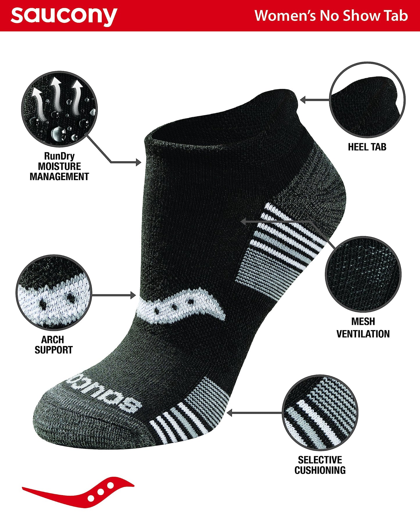 Saucony Women's RunDry Performance 8, 16 Pairs Heel Tab Athletic Socks, S-L, Black/Char/Lt. Grey Assorted (8 Pairs), Medium