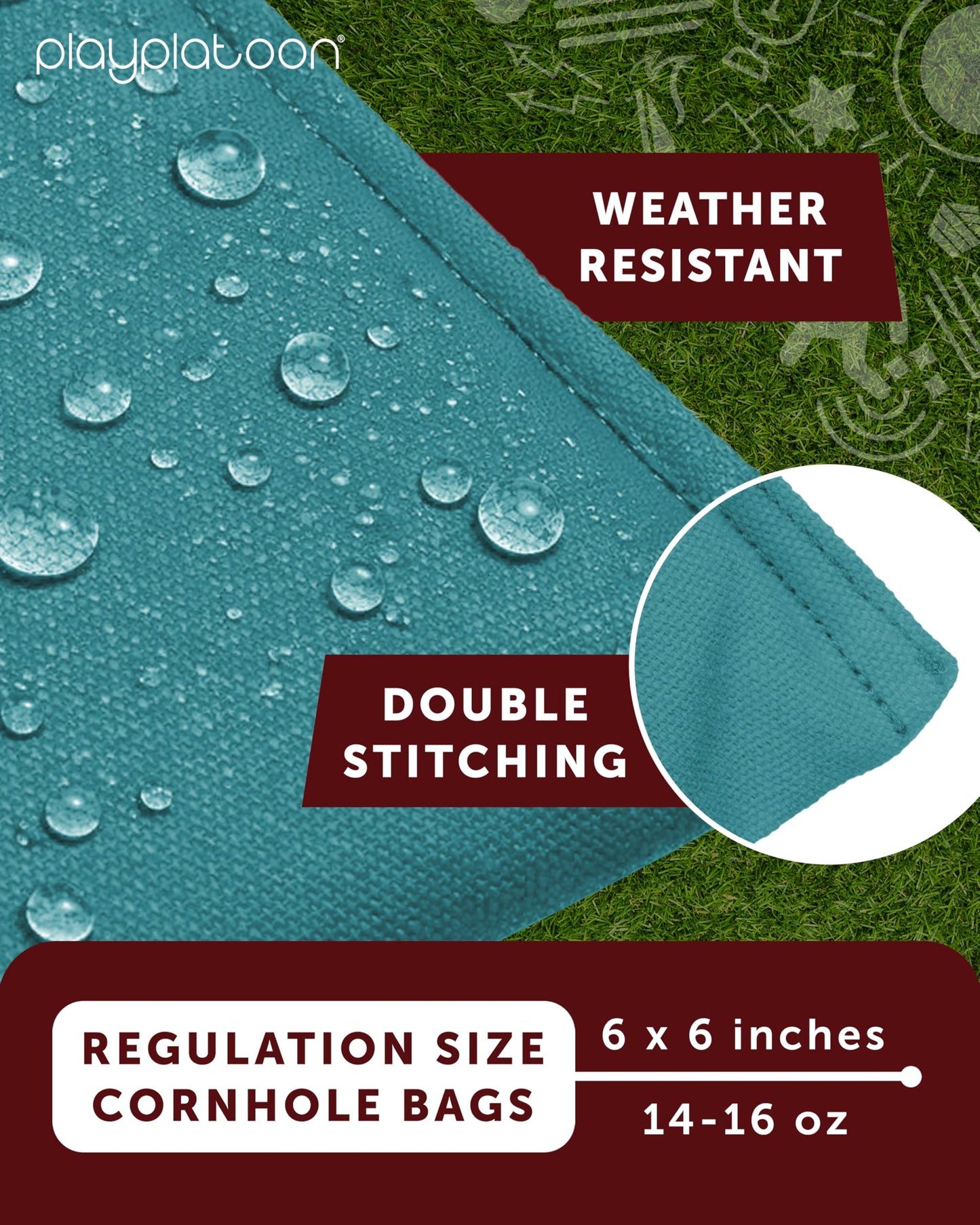 Play Platoon Weather Resistant Cornhole Bags - Set of 8 Regulation Corn Hole - Teal & Black - Durable Duck Cloth Corn Hole for Tossing Game, Includes Tote Bag