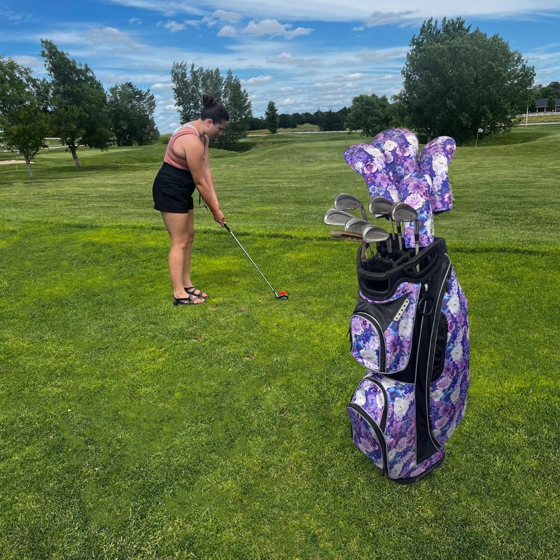 Taboo Fashions Designer Resort Golf Club Covers for Women - Numbered Golf Headcovers Set for Driver, Woods & Hybrid - Weather/Moisture Resistant Protection, Pack of 4 (Purple Petals)